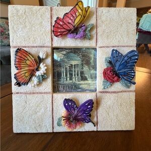 Vintage Butterfly Tile Picture Frame - Multicolor Home Accent